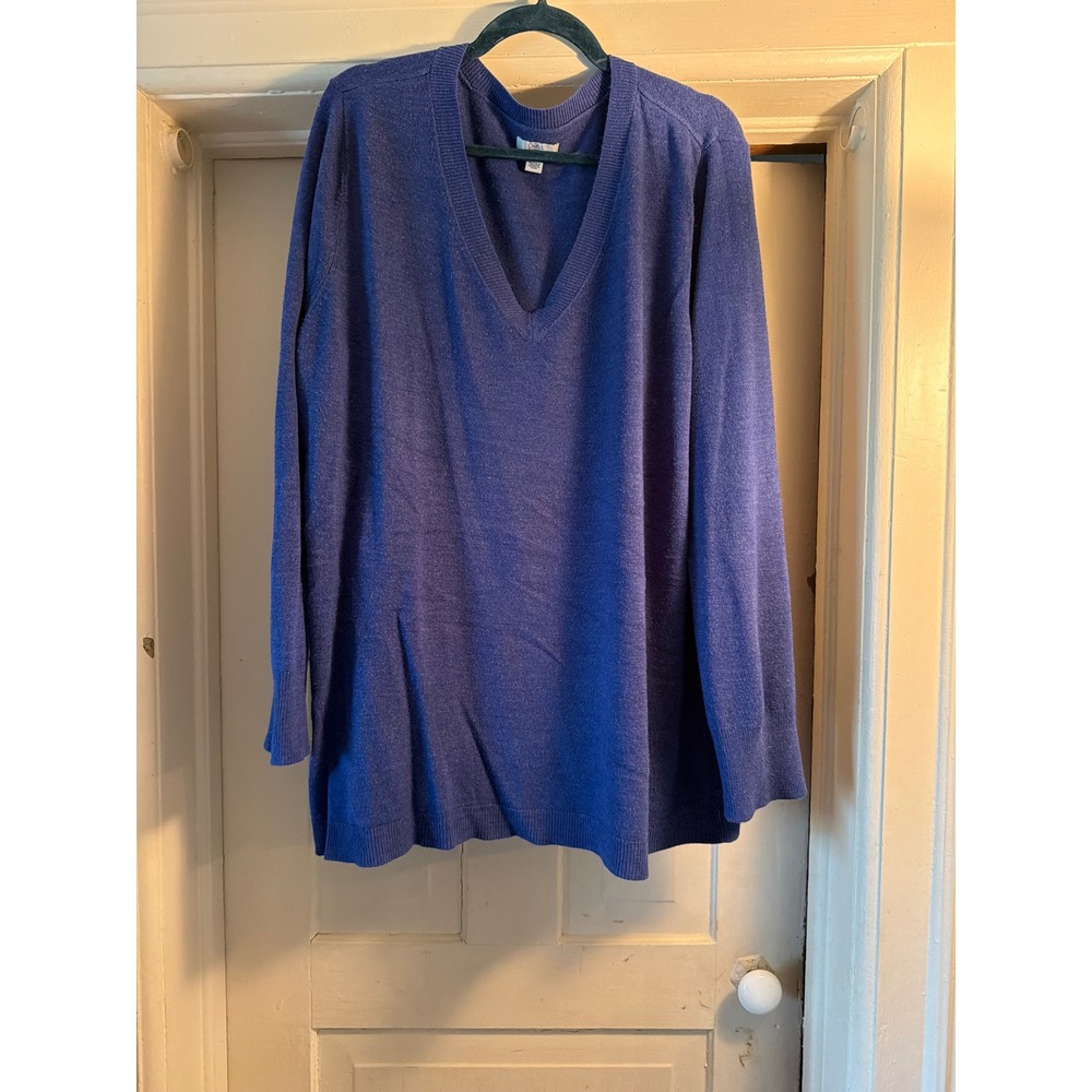 Croft & Barrow Womens Plus 3X Blue V-Neck Long Sleeve Knit Pullover Sweater